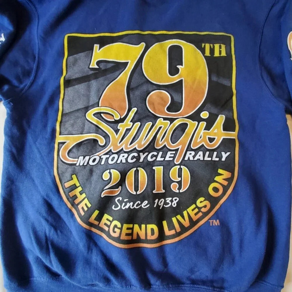 STURGIS MOTORCYCLE RALLY 2019 Blue ZIP UP MEN'S HOODIE 79th Black Hill's LARGE - Picture 13 of 16